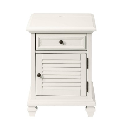 White Rectangular Wood Storage End Table with USB Ports