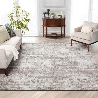 Ivory and Gray Vintage Oriental Rectangular Area Rug