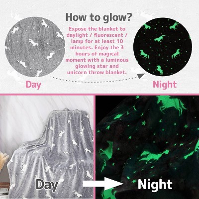 Gray Glow in The Dark Unicorn Fleece Blanket for Kids