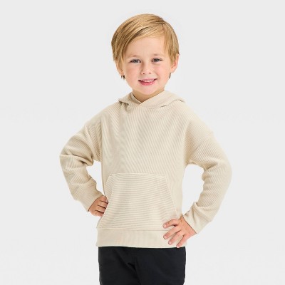 Image of Toddler Boys' Rib-Knit Hooded Pullover - Cat & Jack™ Beige 18M