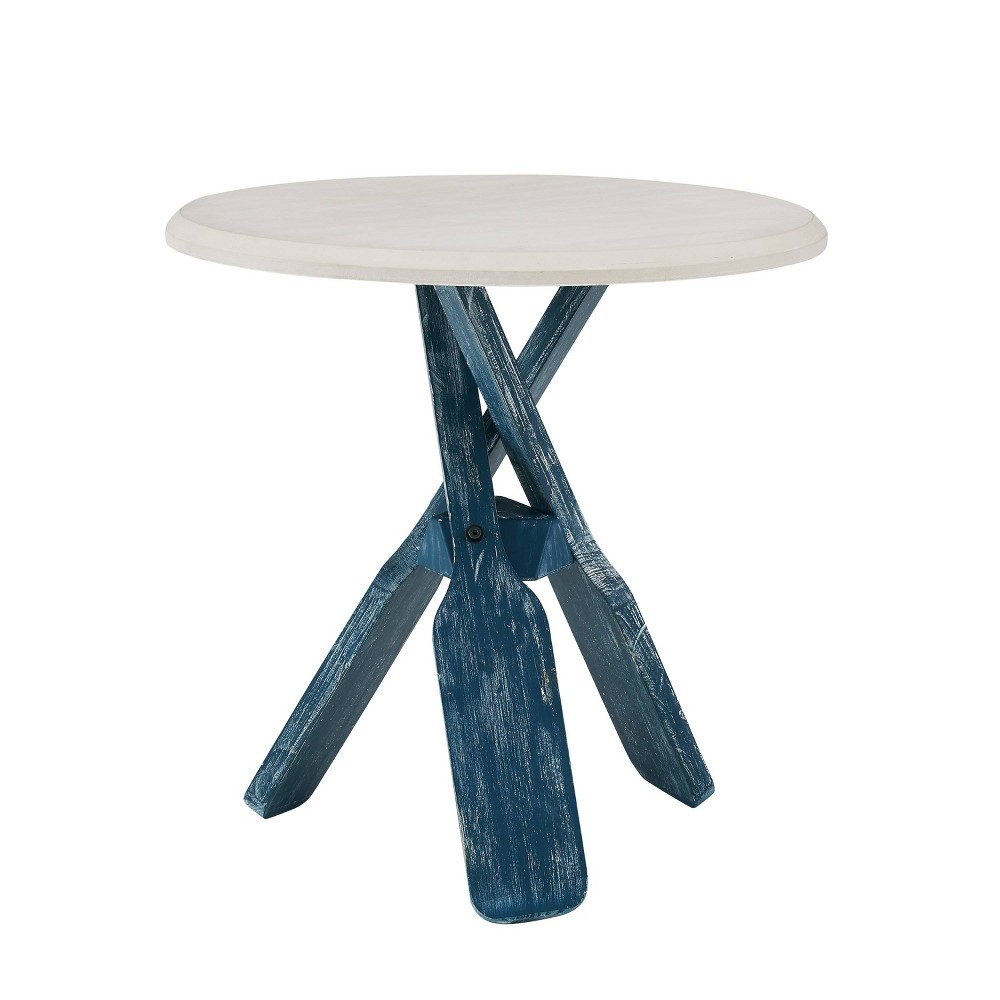 Photos - Coffee Table Percy Side Table Blue - Powell: Nautical Oar Base, Beveled Cream Top, Coastal Decor