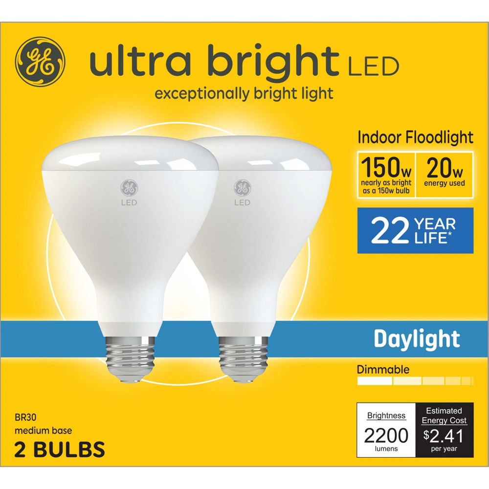 Photos - Light Bulb General Electric GE 2pk 150W Ultra Bright BR30 LED Indoor Floodlight Daylight: Dimmable, Energy Star, 2200 Lumens, 22.8-Year Life 