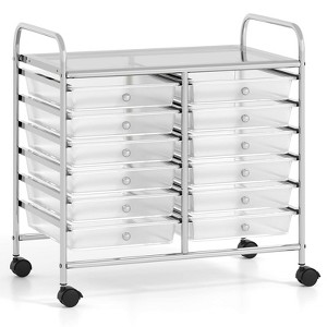 Costway 12 Drawers Rolling Cart Storage Scrapbook Paper Studio Organizer Bins Clear - 1 of 4