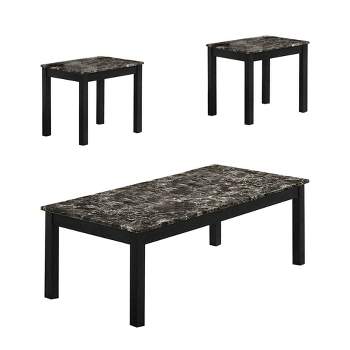 3pc Coffee Table and End Table with Faux Marble Top - Benzara