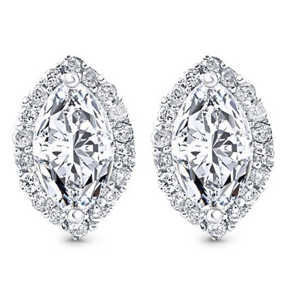 Pompeii3 1/2Ct Marquise Halo Screw Back Diamond Studs White or Yellow Gold Earrings