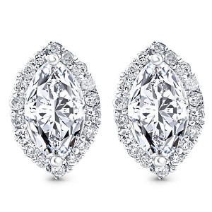 Pompeii3 1/2Ct Marquise Halo Screw Back Diamond Studs White or Yellow Gold Earrings - 1 of 3