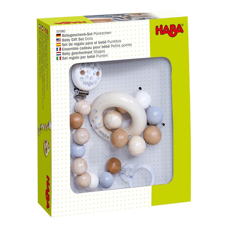 HABA Baby Gift Set Dots with Natural Wood Pacifier Chain and Clutching Toy, 4 of 5