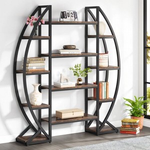 Hommoo Industrial Bookshelf, Oval Triple Wide Bookcases Display Shelves - 1 of 4