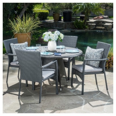 Palmers 5pc Wicker Patio Dining Set with Cushions - Gray - Christopher Knight Home