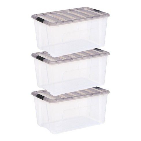 IRIS USA 3 Pack 144qt Large Clear View Plastic Storage Bin with Lid and  Secure Latching Buckles 