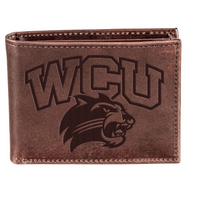 Evergreen NCAA Western Carolina Catamounts Brown Leather Bifold Wallet Officially Licensed with Gift Box