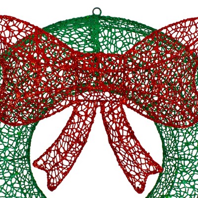 24" LED Lighted Green Glitter Wreath with Red Bow