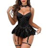 Clotth Women's Lace Up Corset Bodysuit - Underwire Lingerie Set, Cute Babydoll Lingerie with Garter Belt, Thong & Bow Tie - 4 of 4