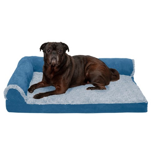 Furhaven Two-tone Faux Fur & Suede Deluxe Chaise Lounge Cooling Gel 