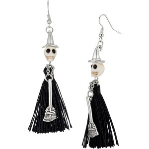 Witch Earrings for Women - Skull and Skeleton Tassel Dangle Gothic Halloween Jewelry - 1 of 4
