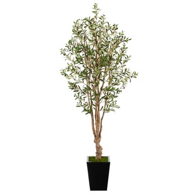 Nearly Natural 6.5-ft Olive Artificial Tree in Black Metal Planter