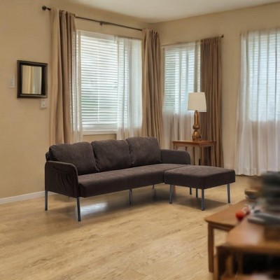 3 Seater L-Shaped Polyester Fabric Sofa with Ottoman, Modern Upholstered Sofa, Comfy Small Couches for Small Space Living Room