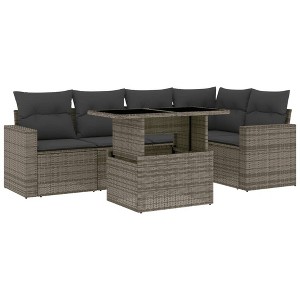 vidaXL 6 Piece Patio Sofa Set with Cushions Gray Poly Rattan - 1 of 4