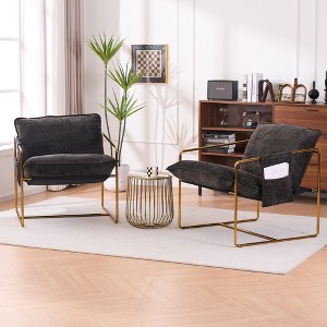 Set of 2 Modern Accent Chair with Arm Pockets, Upholstered Armchair with Metal Frame for Living Room and Bedroom 4W - ModernLuxe - 1 of 4