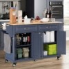 Wood Top Kitchen Island Cart with Wheels, Drawers, Spice Rack, Rolling Storage Cabinet for Kitchen or Dining – The Pop Home - 3 of 4