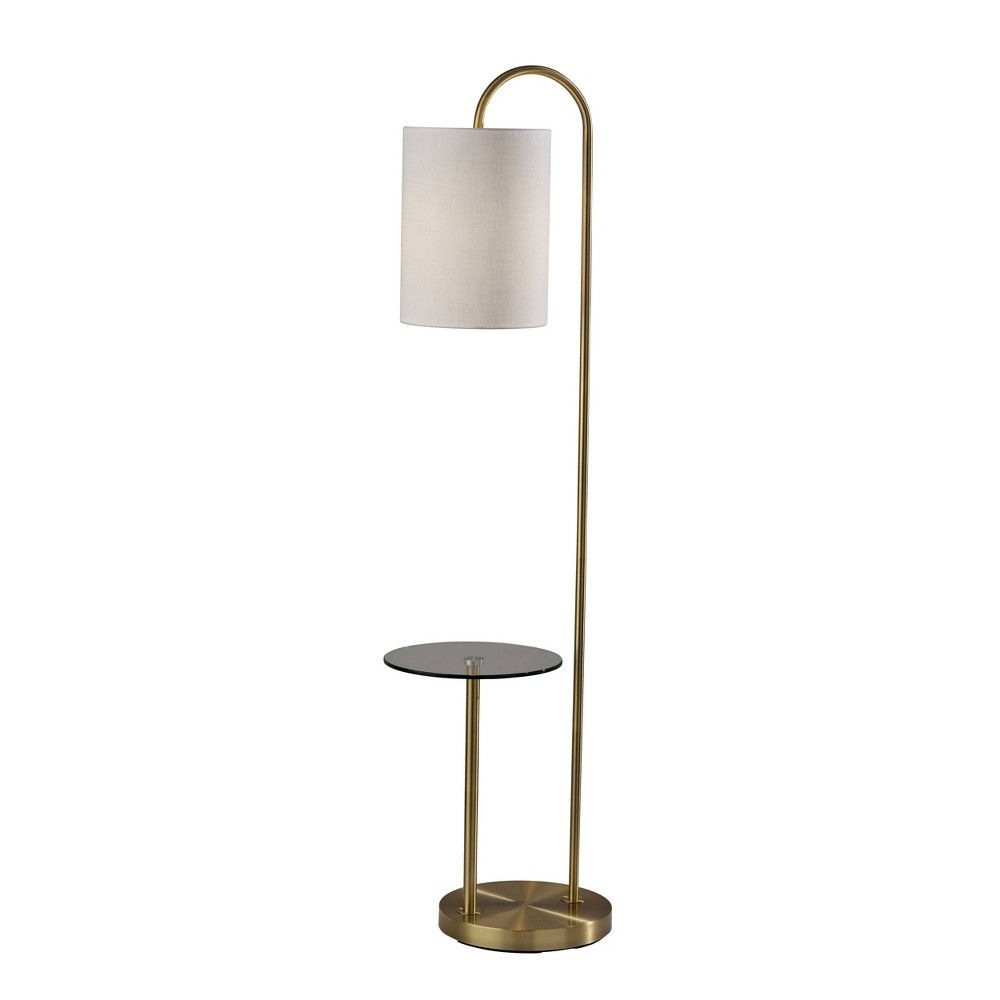 Photos - Floodlight / Street Light Adesso Amira Shelf Floor Lamp Antique Brass: 64" Tall, White Drum Shade, S 