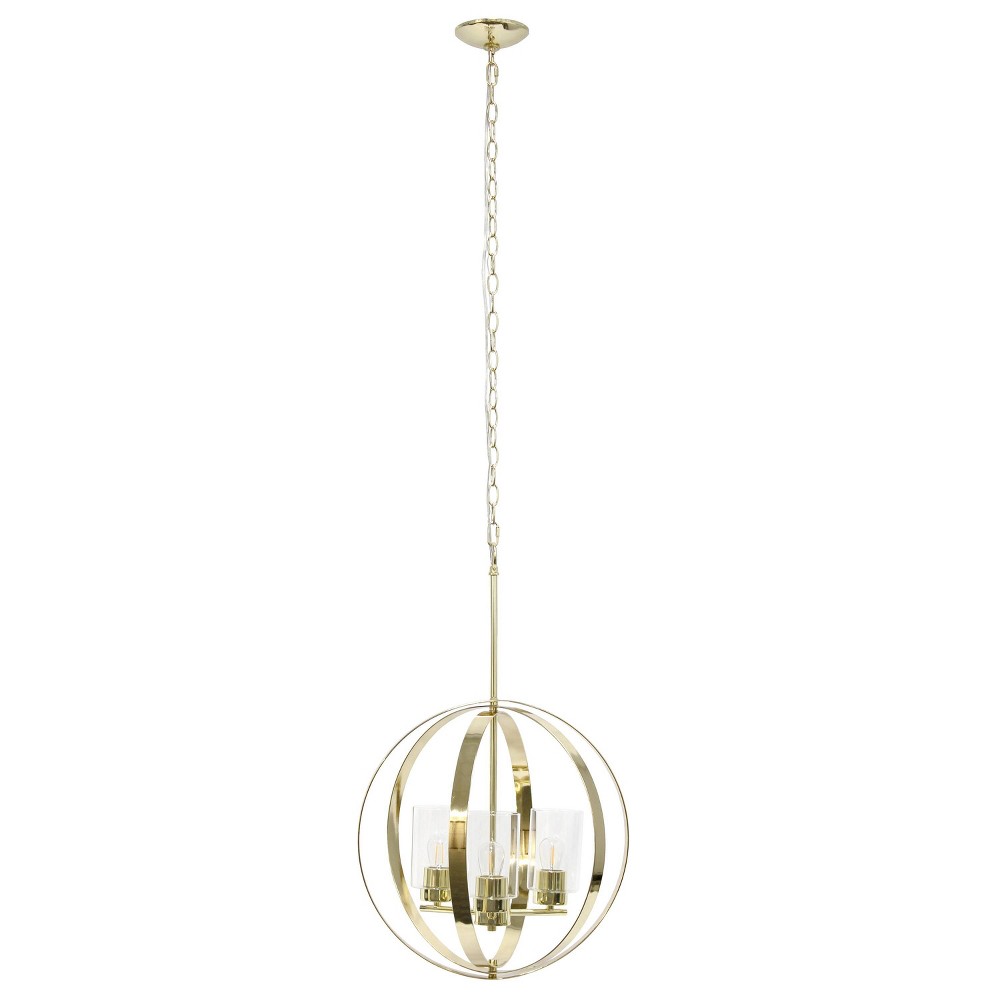 3-Light 18" Adjustable Industrial Globe Hanging Metal/Clear Glass Ceiling Pendant Gold - Lalia Home