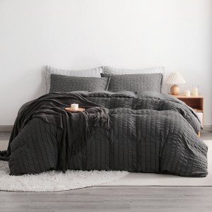 2/3 Pieces Seersucker Microfiber Duvet Cover Set, Breathable Textured Stripe Comforter Cover with Zipper Closure - NTBAY - 1 of 4