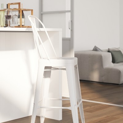 Sleek White 30" Metal Bar Stool with Removable Back