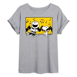 Women's - Peanuts - Charlie And Snoopy Dance Time Oversized Graphic T-Shirt - 1 of 4
