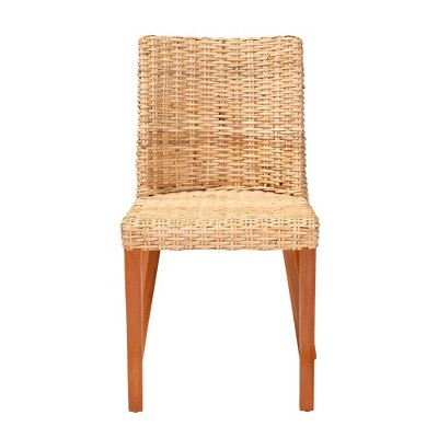bali & pari Rowen Rattan and Mahogany Wood Dining Chair Light Honey/Honey