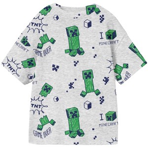 Minecraft Creepers & TNT All-Over Print Youth Athletic Heather Crew Neck Short Sleeve T-shirt - 1 of 3