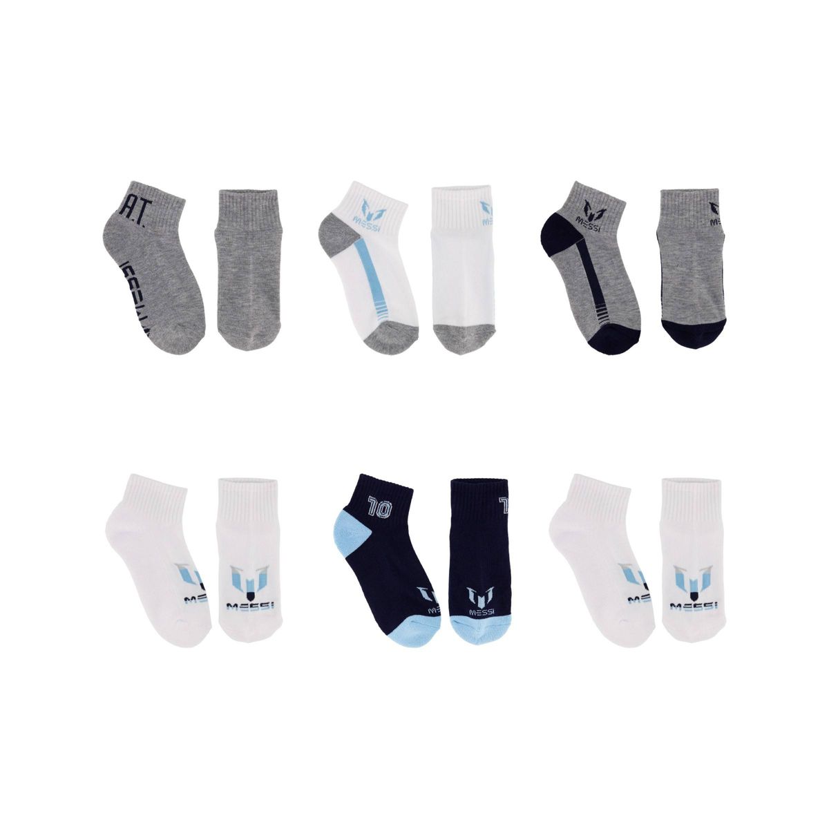 Boys' Messi 6pk Cushioned Ankle Socks - White