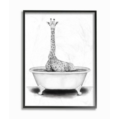 Stupell Industries Giraffe In A Tub Funny Animal Bathroom Drawing