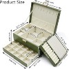 3-Layer Leather Jewelry Organizer Box, Large Storage Case for Earrings, Rings, Necklaces & Watches, Olive Green - 2 of 4
