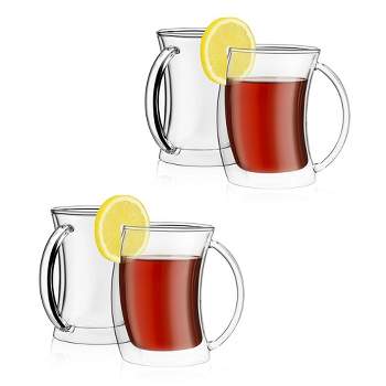 JoyJolt Caleo Collection Glass Coffee Cups - Set of 4 Double Wall Insulated Mug Glasses  - 10-Ounces