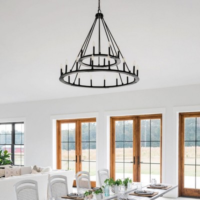Pearson Grand Black Iron 24-Light Chandelier with Candle Bulbs