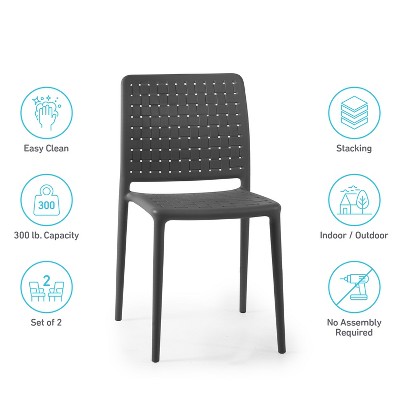 Anthracite Armless Plastic Resin Stacking Patio Dining Chairs, Set of 2