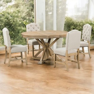 5-Piece Retro Extendable Dining Table Set with 4 Upholstered Chairs aâ‚?Rubber Wood for Dining Room and Kitchen - 1 of 4
