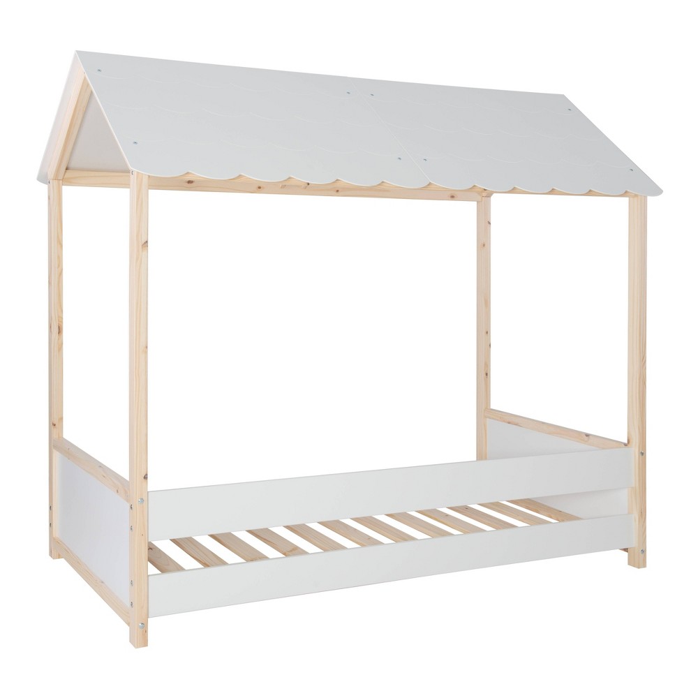 Photos - Bed Frame Melbourne Modern White and Natural Solid Wood Finish Kids' Playhouse Bed 