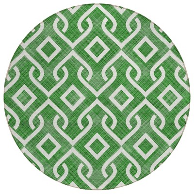 Emerald And Ivory Geometric Washable Indoor Outdoor Area Rug