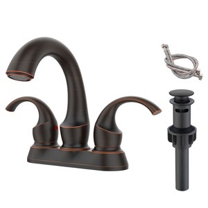 PAGED Bathroom Faucet with Aerator, Swan Style 4-inch Centerset Vanity Sink Faucet with Pop-Up Drain and Supply Hoses - 1 of 4