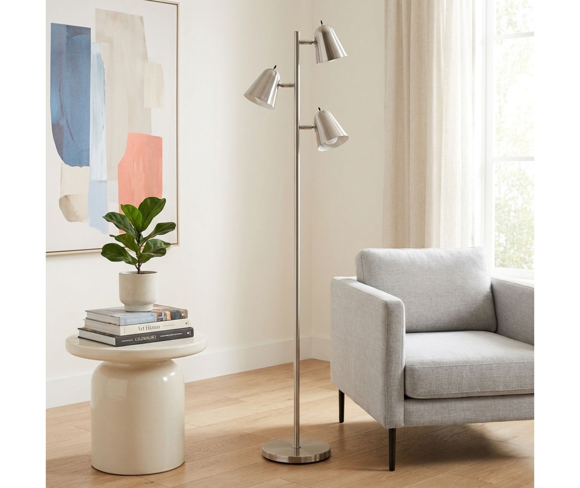 LED Tree Floor Lamp with 3 Adjustable Reading Lights for Living Room and Bedroom