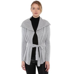 JENNIE LIU Women's 100% Pure Cashmere Long Sleeve Belted Cardigan Sweater - 1 of 3