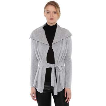 JENNIE LIU Women's 100% Pure Cashmere Long Sleeve Belted Cardigan Sweater