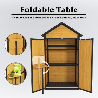 69" Brown Weatherproof Wood Outdoor Storage Shed with Shelves