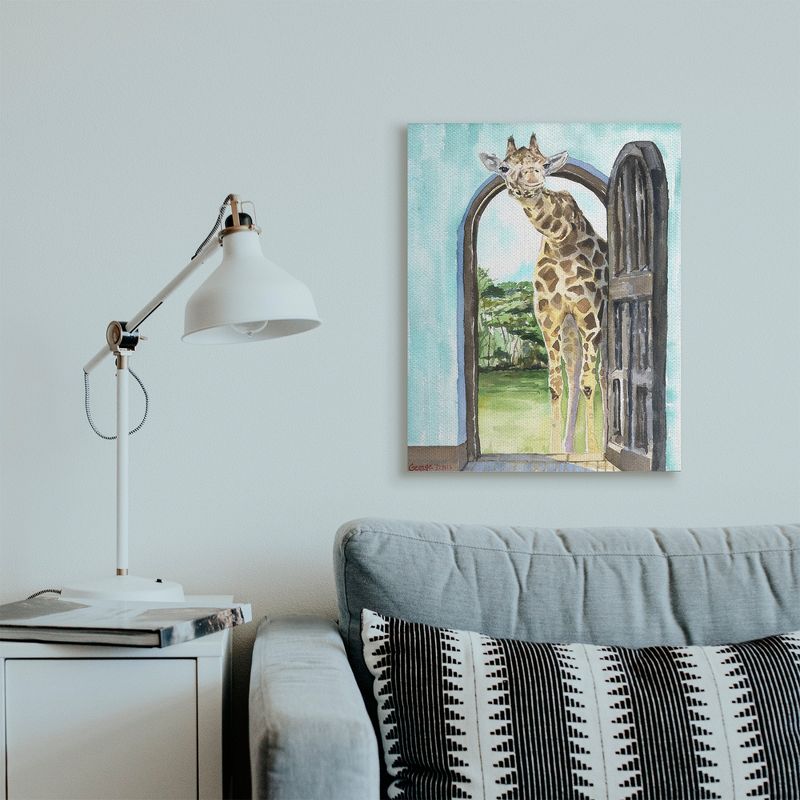 Stupell Industries Giraffe Through Doorway Safari Animal Portrait Gallery Wrapped Canvas Wall Art, 24 x 30, 3 of 5