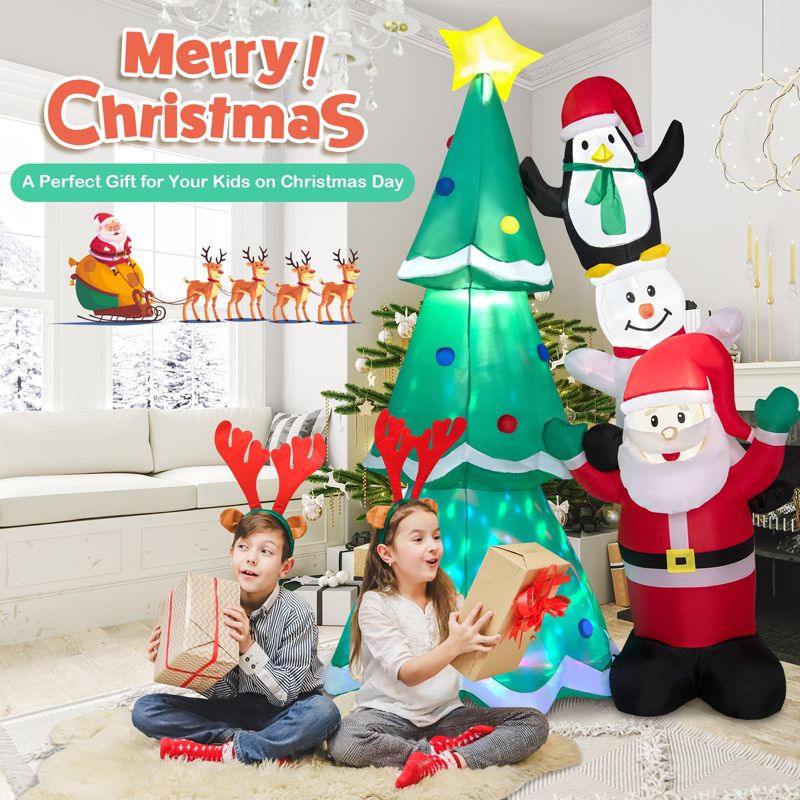 Tangkula 8.7 FT Inflatable Christmas Tree and Santa Claus, Blow up Christmas Tree with Santa Penguin & Snowman Xmas Outdoor Inflatable Decoration, 4 of 11