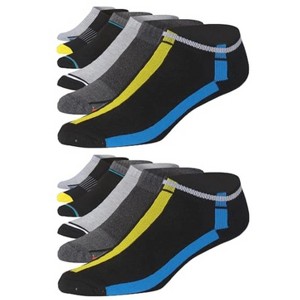 JAMES FIALLO Men's 12-Pairs Neutral Tone with Dynamic Vibrant Colored Accent Stripes Performance Athletic Sport Socks - 1 of 4