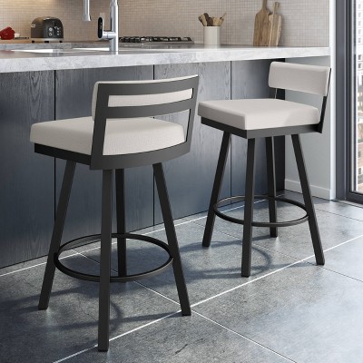 Travis 26" Swivel Counter Stool in Pale Grey Beige and Black