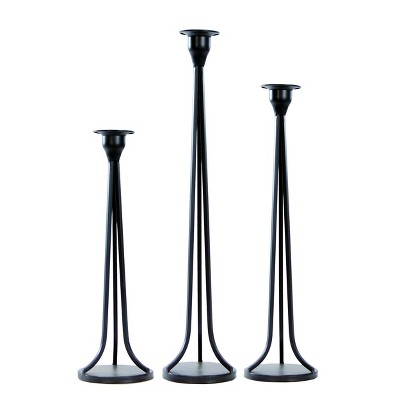 VIP Metal 20 in. Black Candle Holders Set of 3